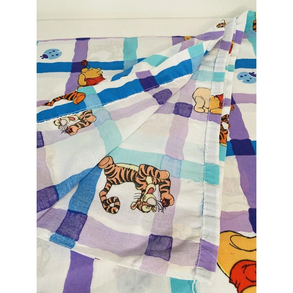Vintage Winnie The Pooh and Tigger Flat Sheet Twin Size Plaid Ladybugs